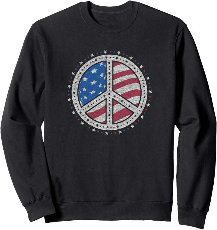 Americana Peace Sign Stars American Flag Sweatshirt