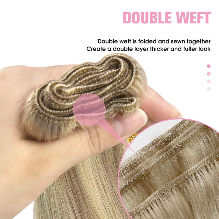 YoungSee Echthaar Tressen Blond Gesträhnt 55cm Tressen Extensions Echthaar Lang Haartressen Echthaar