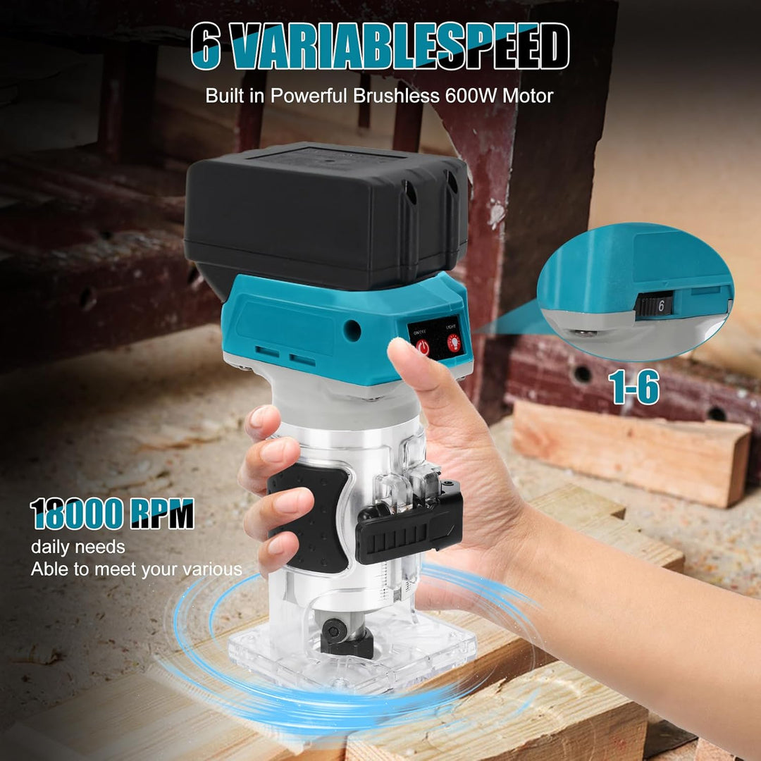 Akku Oberfräse für Makita 18V Akku, 1300W Oberfräse Trimmer Einhandfräse, Bürstenloser Motor, Elektr