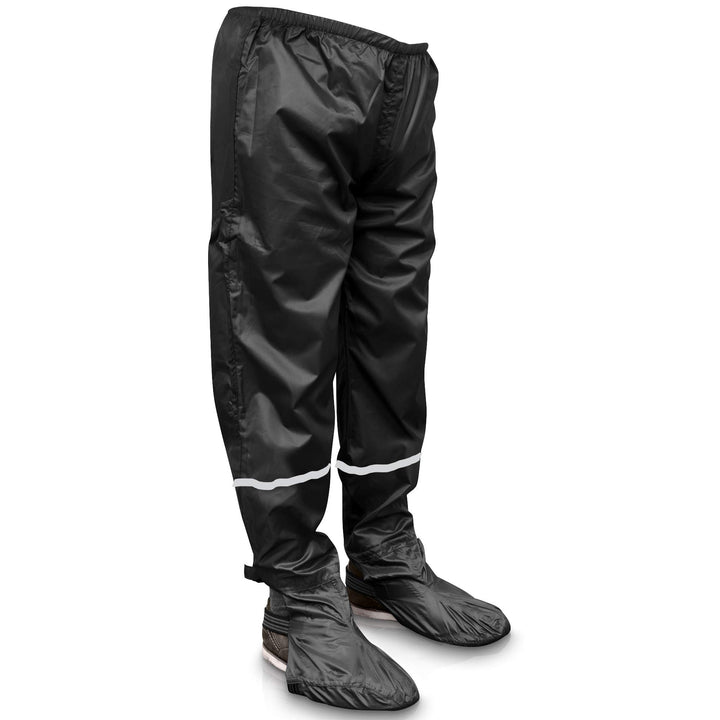 RainRider Regenhose für Damen/Herren (schwarz) wasserdicht inkl. einfaltbare Schuhüberzieher, Regenf