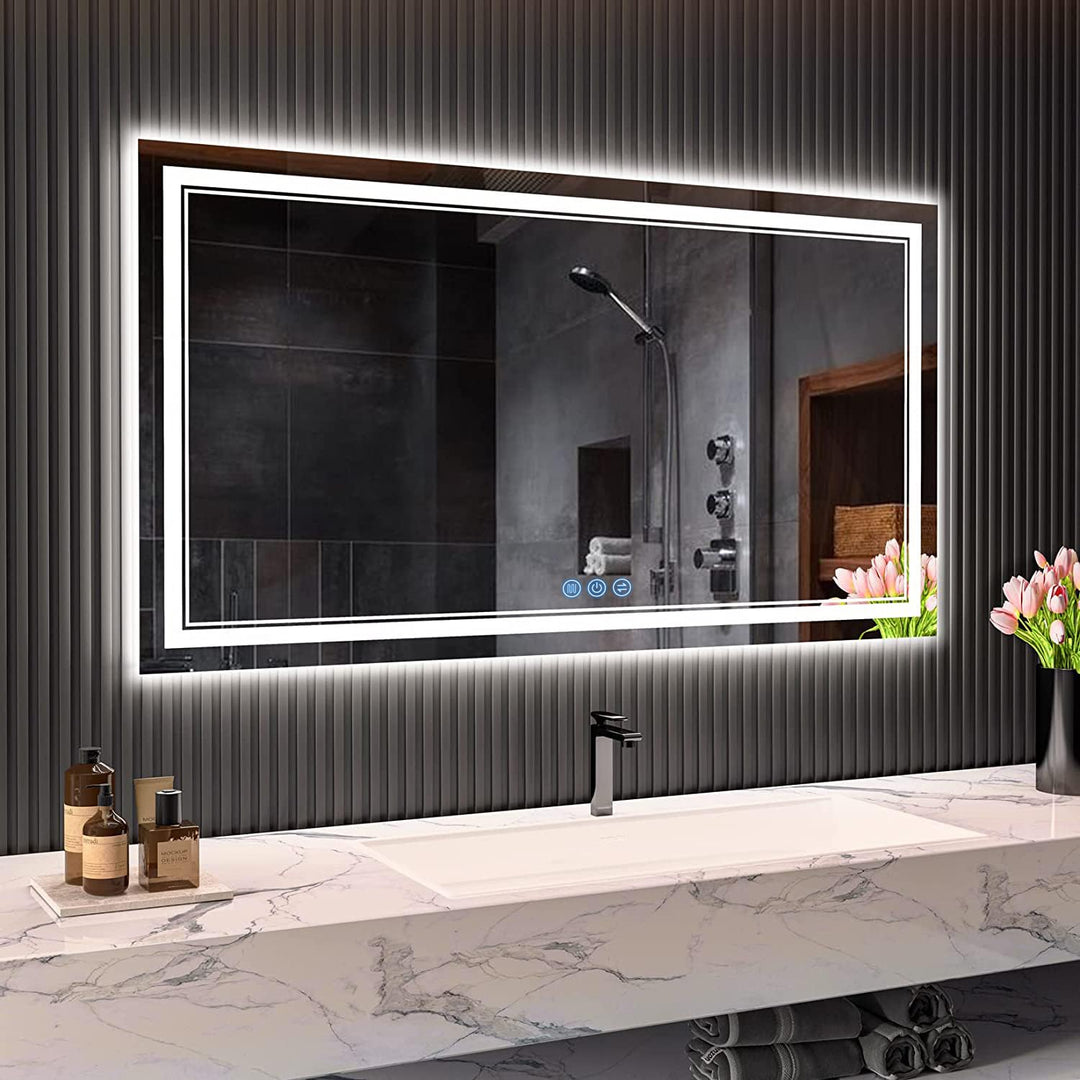 baklon Badspiegel mit Beleuchtung 120x70cm, Badezimmerspiegel Wandspiegel und Touch-Schalter, IP65-L