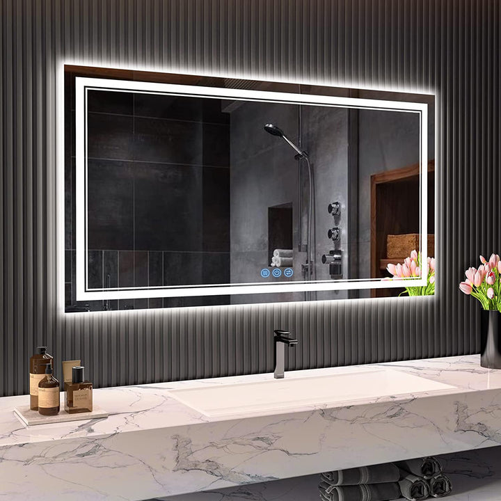 baklon Badspiegel mit Beleuchtung 120x70cm, Badezimmerspiegel Wandspiegel und Touch-Schalter, IP65-L