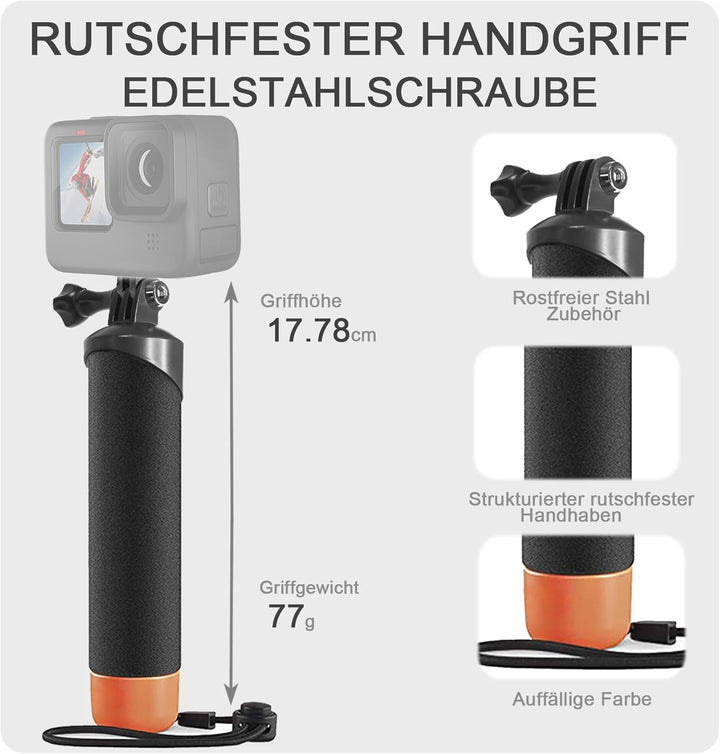 FitStill wasserdichter Einbeinstativ, schwimmender Handgriff + Sicherheits-Handschlaufe mit Stahlker