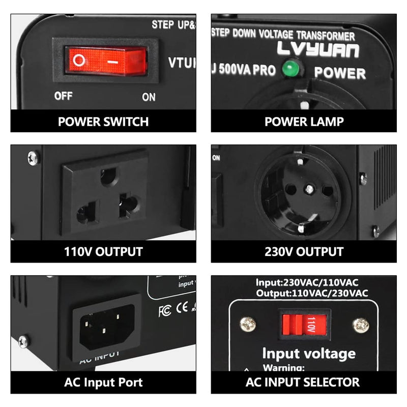Cantonape 500W Spannungswandler, 230V bis 110V USA Spannungswandler Ringkern-Transformator 500VA Pro