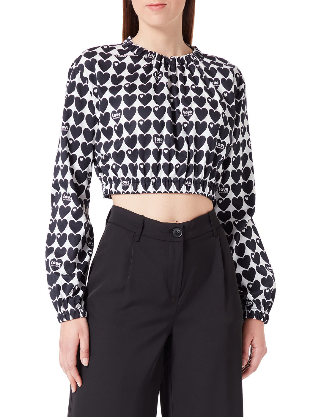 Love Moschino Damen Cropped Blouse 42 White Black, 42 White Black
