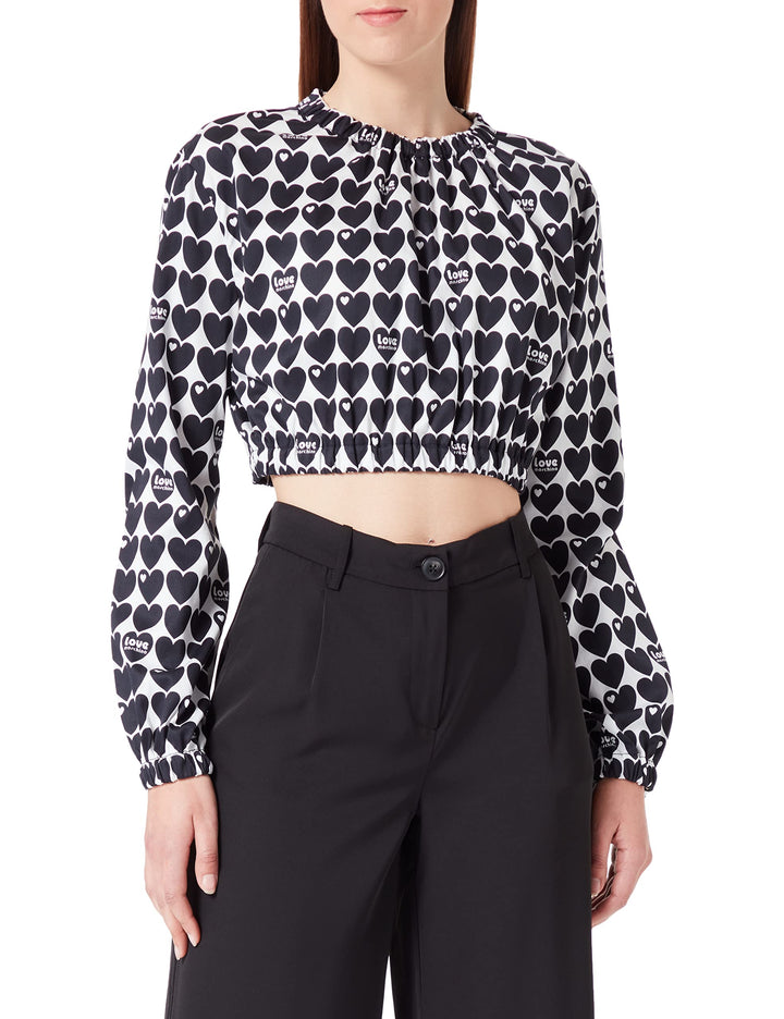 Love Moschino Damen Cropped Blouse 42 White Black, 42 White Black