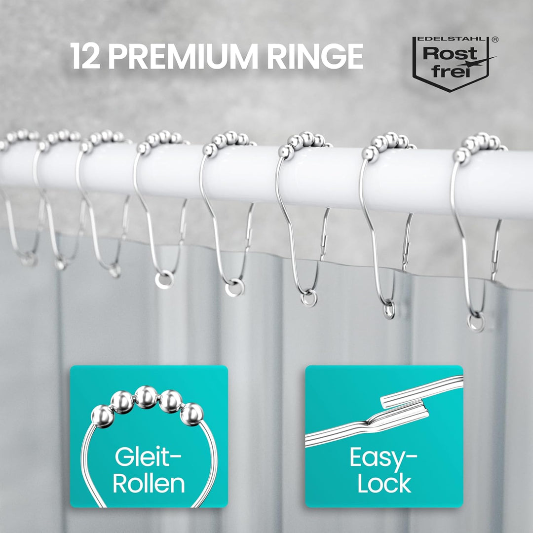 Duschvorhangstange L Form & Duschstange U Form 4 in 1 System inkl. 12 Ringe - Stabile Winkelstange D