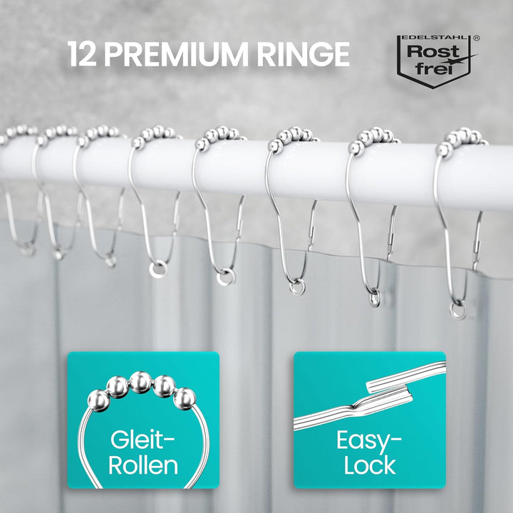 Duschvorhangstange L Form & Duschstange U Form 4 in 1 System inkl. 12 Ringe - Stabile Winkelstange D