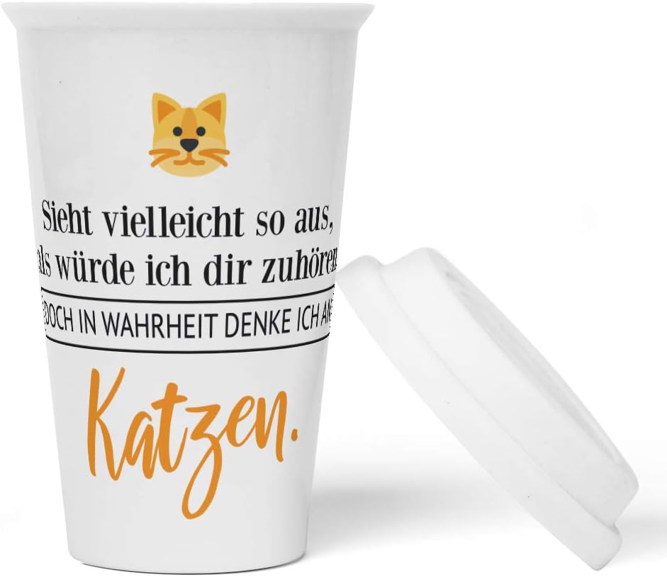 JUNIWORDS To-Go Becher mit Deckel, Sieht vielleicht so aus, als würde ich dir zuhören. Doch in Wahrh