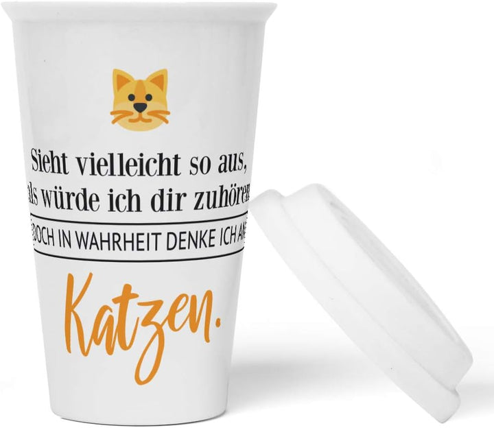 JUNIWORDS To-Go Becher mit Deckel, Sieht vielleicht so aus, als würde ich dir zuhören. Doch in Wahrh