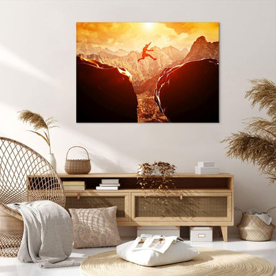 Bilder auf Leinwand 100x70cm Leinwandbild mit Rahmen Mann Berg Freiheit Gross Wanddeko Bild Schlafzi