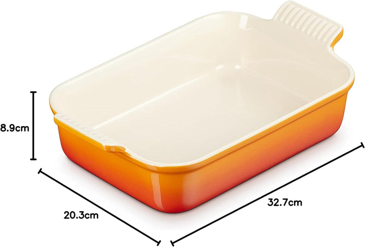 Le Creuset Rechteckige Auflaufform Tradition aus Steinzeug, 26 cm, 2.4 Liter, Ofenrot, 7110226090000
