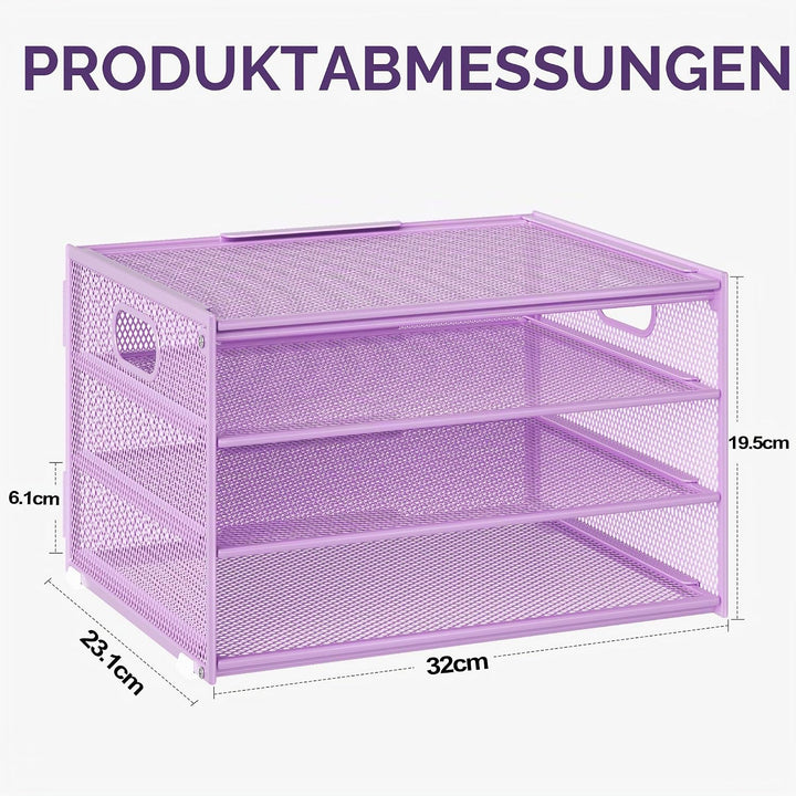 Marbrasse Schreibtisch Organizer,4-Stufiges Metall Netz-Briefablage mit Griff,Zeitungsordner,Papier