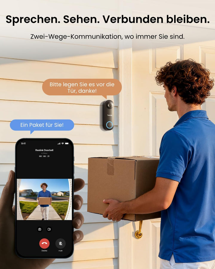 Reolink 5MP Video-Türklingel PoE mit Chime, UHD Türklingel Kabelgebundene mit Kamera, 180° Ultraweit
