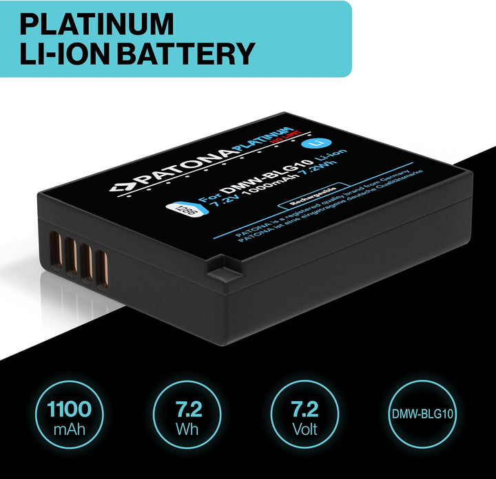 2X PATONA Platinum Akku DMW BLG10 E (1000mAh) - Kompatibel mit Panasonic Lumix DC GX9 TZ202 TZ96 TZ9