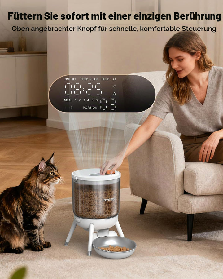 Katzenfutter Automat, Futterautomat Katze mit Zeitsteuerung, 3L Trichter, Doppelstromversorgung, Tro