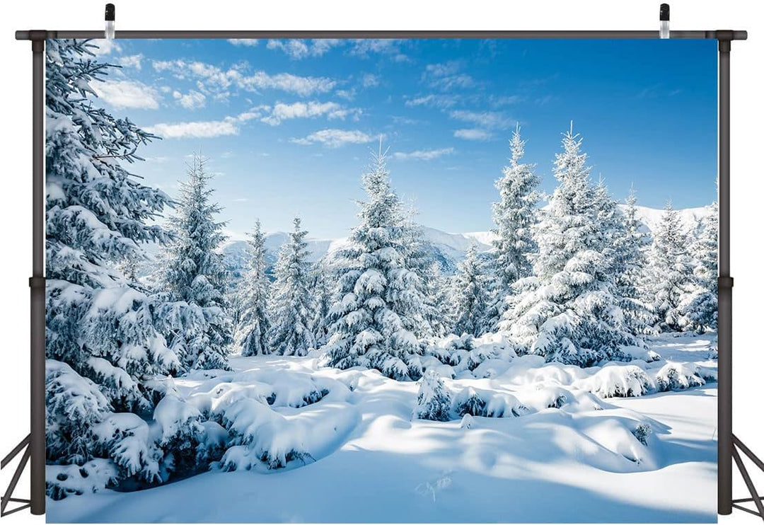AIIKES 8x6FT Schneelandschaft Hintergrund Winter Wald Schnee Baum Fotografie Hintergrund Outdoor Him