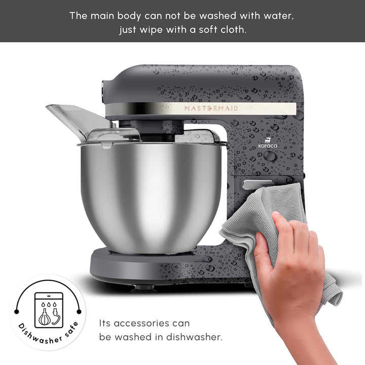 Karaca Mastermaid Chef Pro Double Armed Küche Koch 1500W Space Gray, Glänzend Cream, 1500W, 5 L Mixe