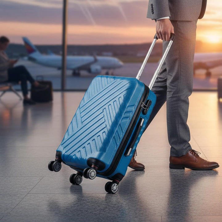 Zelsius Koffer Set 3 Stück, Blau | ABS Hartschalenkoffer mit Zahlenschloss, Doppelrollen und Innen T