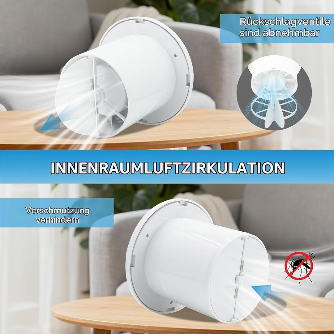 FanGoFast Badlüfter 100mm, Abluftventilator Leiser mit Rücklaufklappe, 120m³/h, 14W Leistungsstarke