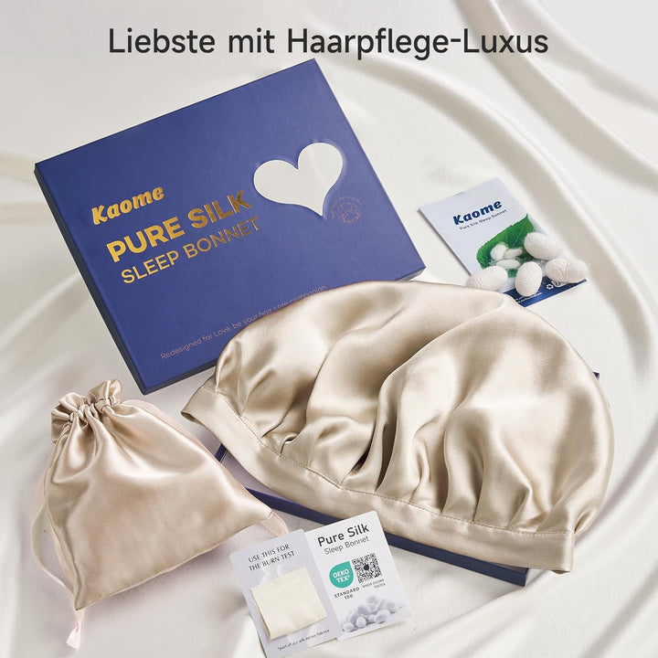 Kaome 22 Momme 100% Maulbeerseide Schlafmütze Verstellbar, 6A Doppelseitige Nachtmütze aus Seide, Fü