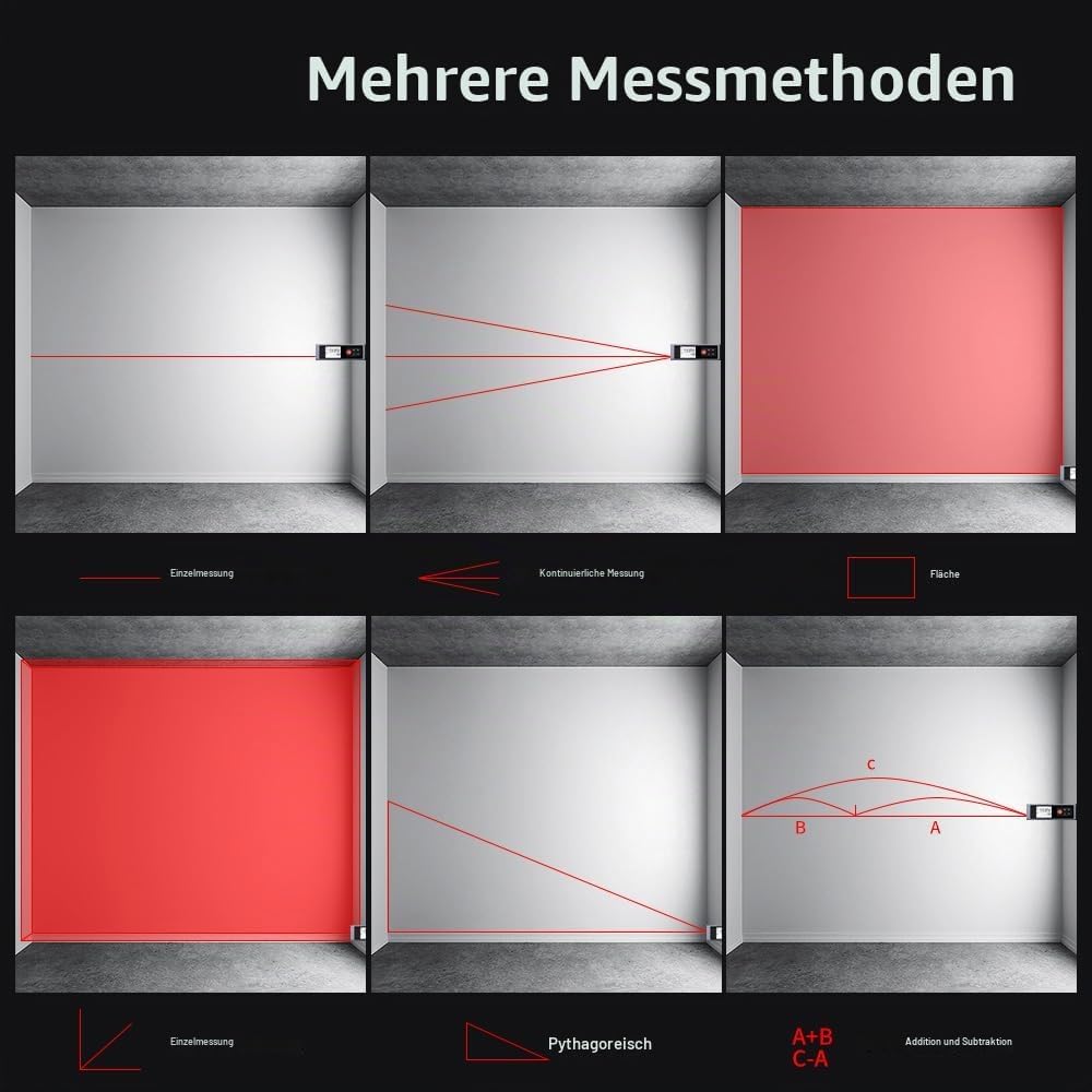 Entfernungsmesser 40M REVASRI, Laser Entfernungsmesser mit M/In/F elektronische Wasserwaage LCD-Hint