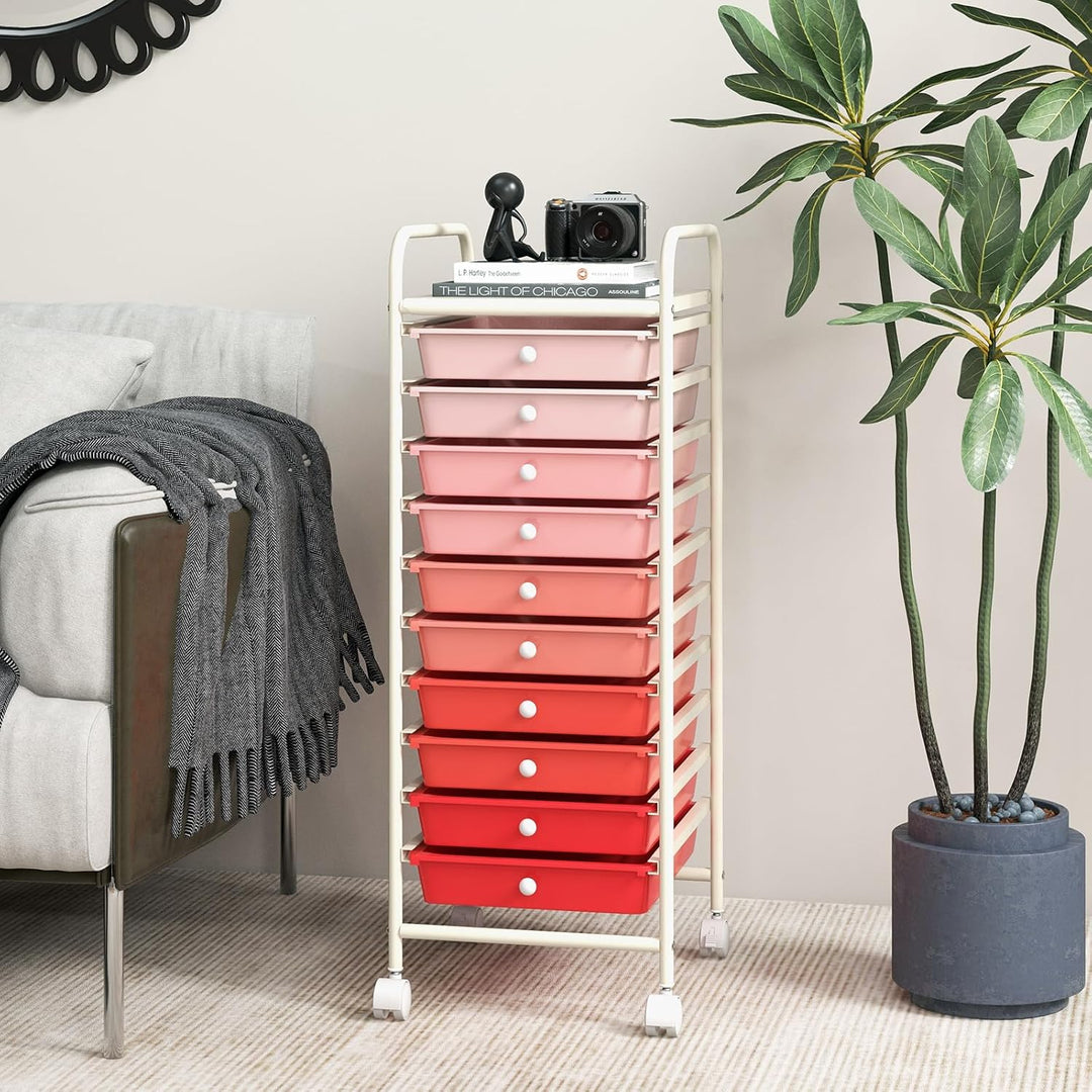COSTWAY Rollwagen mit Schubladen Rollcontainer Badrollwagen Badtrolley Badregal Beistellwagen mit 10