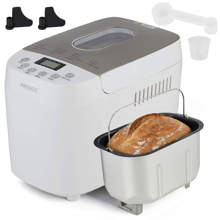 Arebos Brotbackautomat 1500g | mit 15 Programmen | 2 Knethaken | Timer | LCD Display | 3 Bräunungsgr