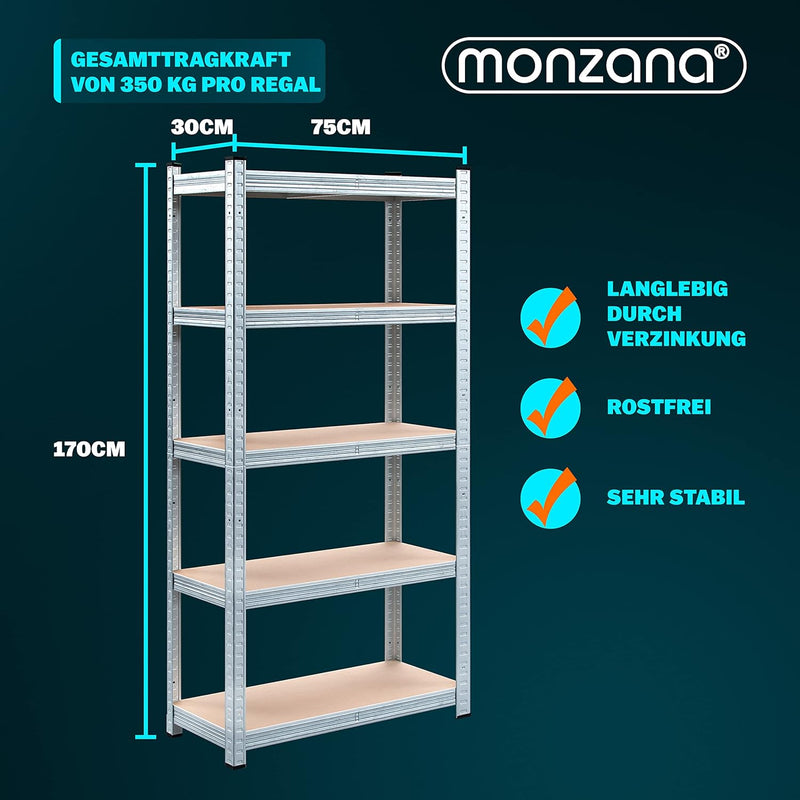 Monzana Schwerlastregal 170x75x30cm 350kg 5 MDF-Platten Regal Lagerregal Kellerregal Steckregal