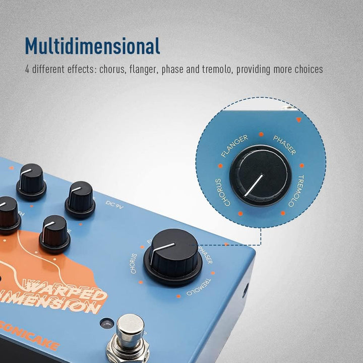 SONICAKE Modulations Gitarren Effektpedal 4 Modi von Chorus, Flanger, Phaser & Tremolo Digital Warpe