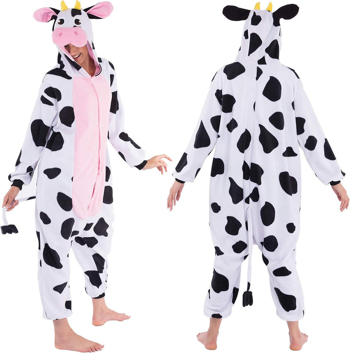 Spooktacular Creations Unisex Erwachsene Plüsch Pyjama Schlafanzug, Damen Herren Onesie Jumpsuit Kuh