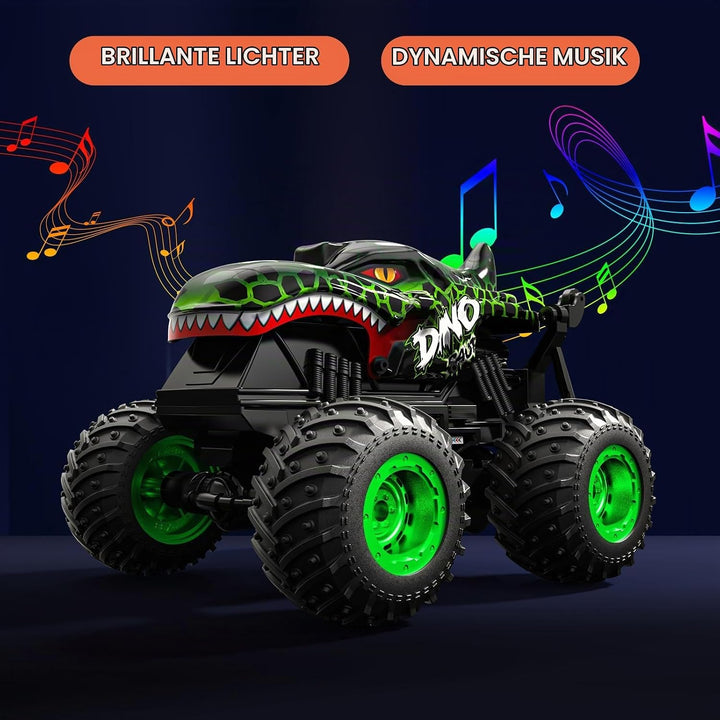 ACAMMZAR Ferngesteuertes Auto Dinosaurier, 2.4GHz 20+km/h Ferngesteuertes RC Monster Truck mit 2 Akk
