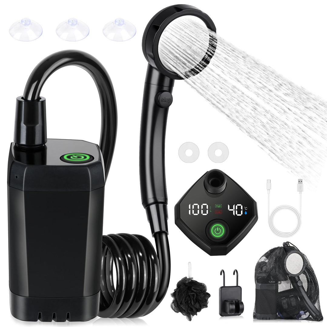 Spopal Campingdusche Tragbare, [6000mAh] Camping Dusche mit mit Pumpe und Temperaturanzeige, Camping