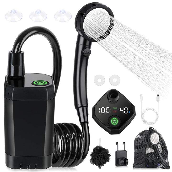 Spopal Campingdusche Tragbare, [6000mAh] Camping Dusche mit mit Pumpe und Temperaturanzeige, Camping