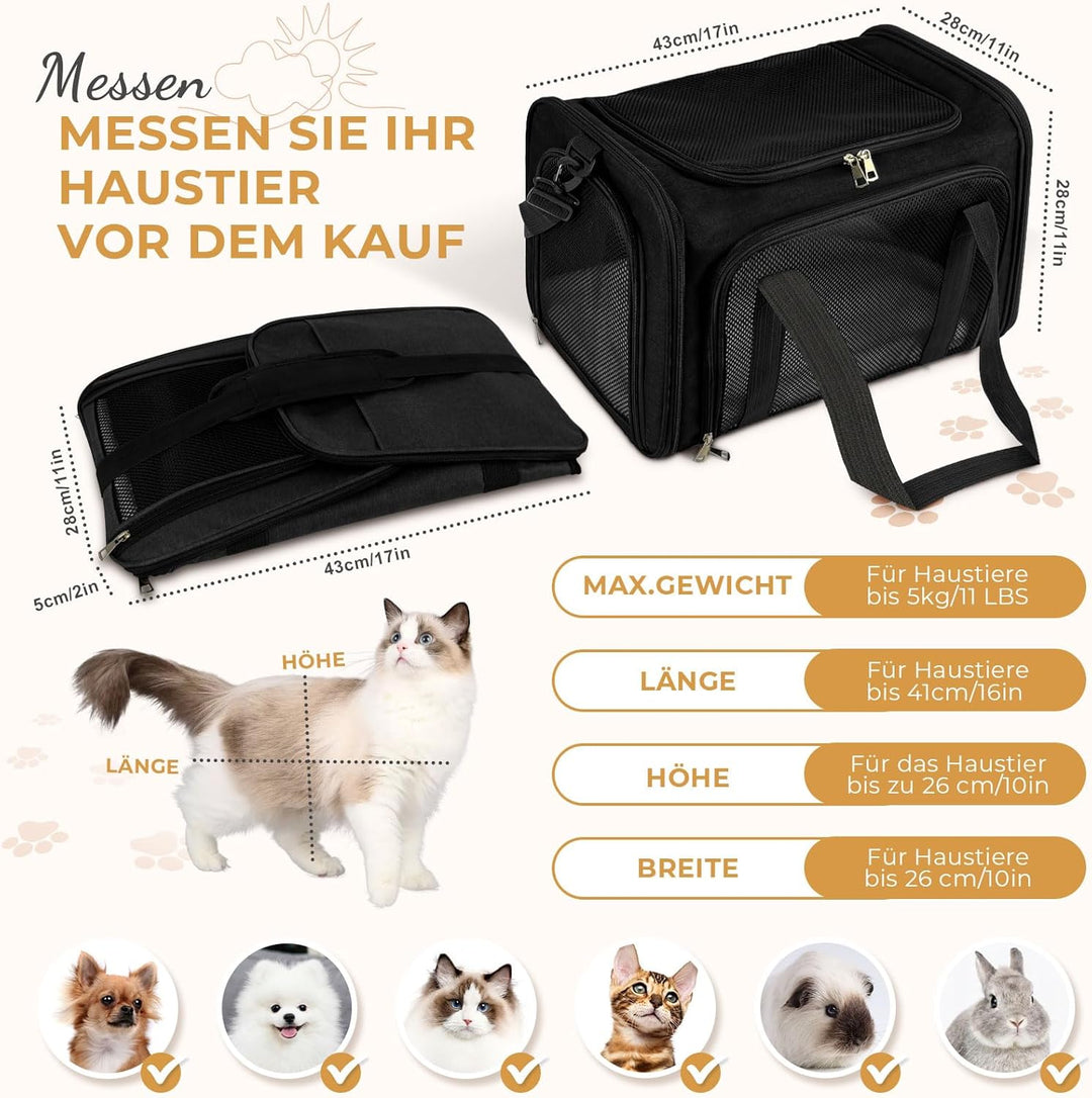 Lohofrnny Transporttasche Katze, Transportbox für Katze Hund, Katzentransporttasche, Faltbare Hausti