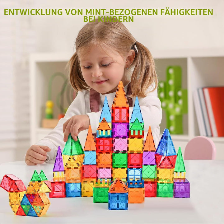 Katiago Magnetische Bausteine, 64 Teile Magnet Bausteine Spielzeug Kinder 3D Farbenfrohe Starterset