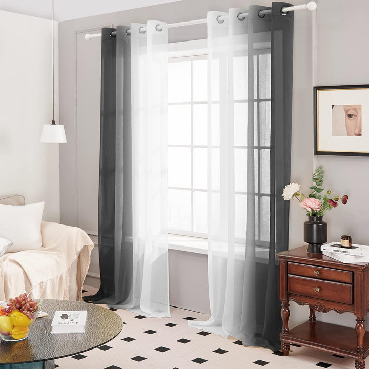 Deconovo Transparent Vorhang Voile Gardinen Voile mit Ösen, 260x140 cm(HöhexBreite), Schwarz, 2er Se