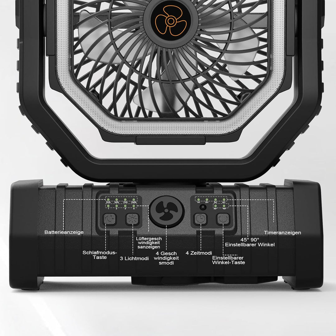 Camping Ventilator mit Akku 20000mAh – USB Tischventilator wiederaufladbar mit LED Licht, Fernbedien