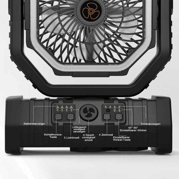 Camping Ventilator mit Akku 20000mAh – USB Tischventilator wiederaufladbar mit LED Licht, Fernbedien