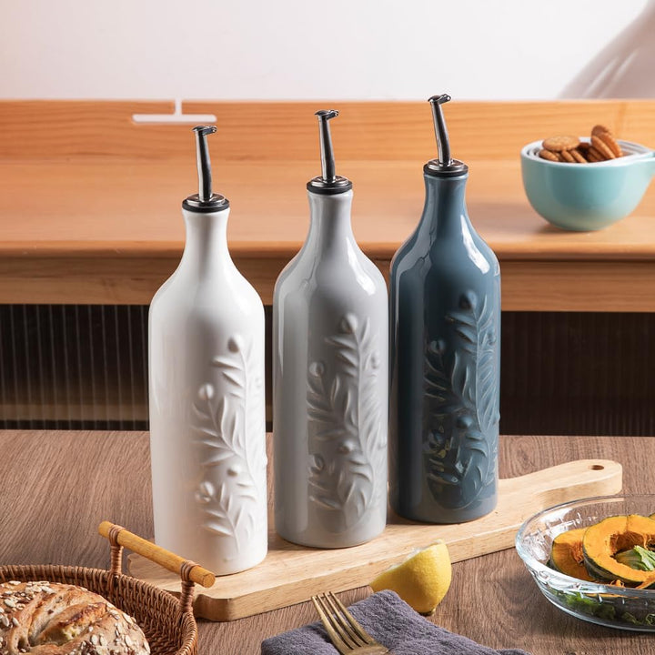 Sweejar Home Grosse Keramik-Olivenöl-Spenderflasche, 700 ml Relief Opaque Öl-Menage Schützt vor Oxid