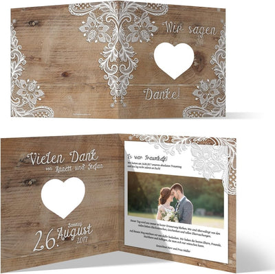 Individuelle Lasergeschnittene Hochzeit Danksagungskarten (10-100 Stück wählbar) - Rustikal mit weis