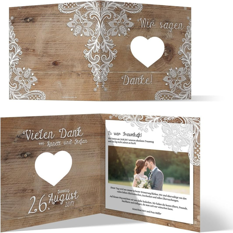 Individuelle Lasergeschnittene Hochzeit Danksagungskarten (10-100 Stück wählbar) - Rustikal mit weis
