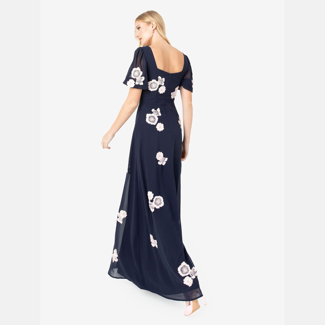 Maya Deluxe Damen Womens Ladies Floral Embellished Short Sleeve Maxi Dress for Wedding Guest Bridesm