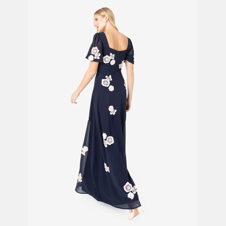 Maya Deluxe Damen Womens Ladies Floral Embellished Short Sleeve Maxi Dress for Wedding Guest Bridesm