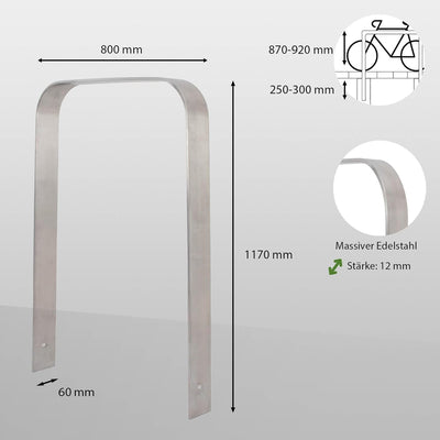 2x TRUTZHOLM Fahrradanlehnbügel Fahrradständer Anlehnständer aus Edelstahl 117 x 80 cm zum Einbetoni