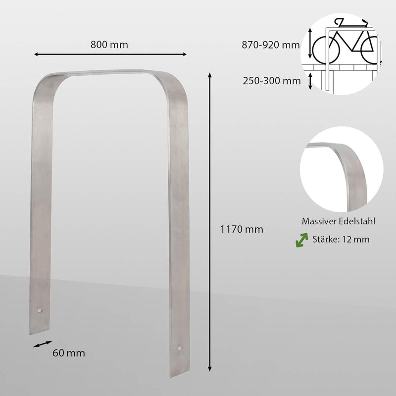 2x TRUTZHOLM Fahrradanlehnbügel Fahrradständer Anlehnständer aus Edelstahl 117 x 80 cm zum Einbetoni