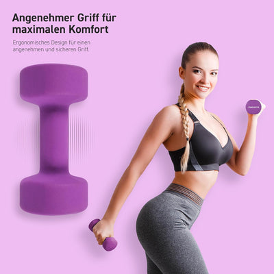 MSPORTS Kurzhanteln 2er Set Neopren 0,5-5 kg Paar inkl. Übungsposter | Hantelset 5 kg - Lila, 5 kg -