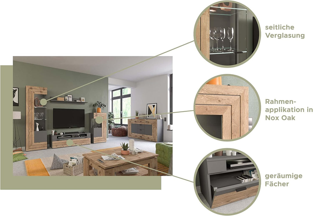 xonox.home Wohnzimmer Freno Wandboard Regal Wandregal Bücherregal in grau Nb.Ablagefläche Nox Oak Nb