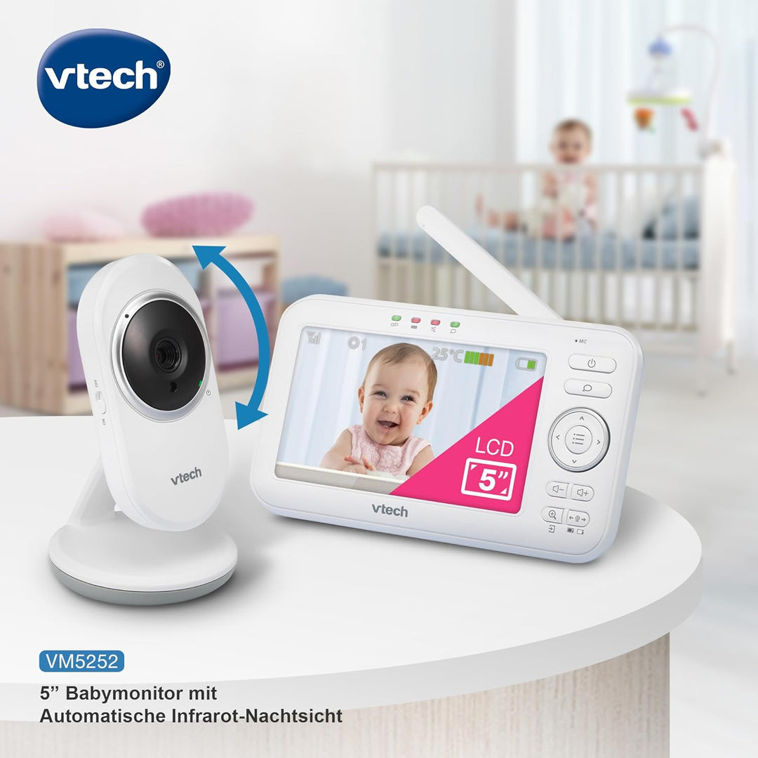 VTech VM5252 Babyphone mit Kamera, Babyfon mit beweglicher Kamera, 5" LCD-Farbbildschirm und Nachtsi