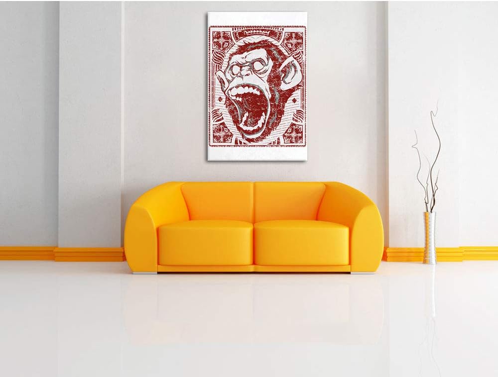 Screaming monkey black Leinwand, XXL riesige Bilder fertig gerahmt mit Keilrahmen, Kunstdruck auf Wa